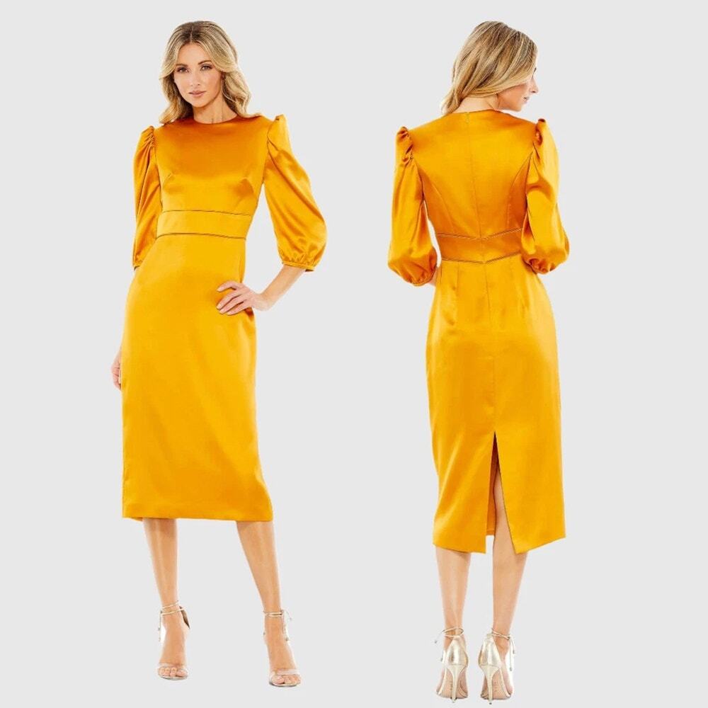 NWT Ieena Mac Duggal 26927 - High-Neckline Tea Length Dress Size 2